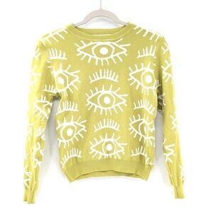 Lizette Collection Green White Evil Eye Art-to-Wear Pullover Sweater Size Small